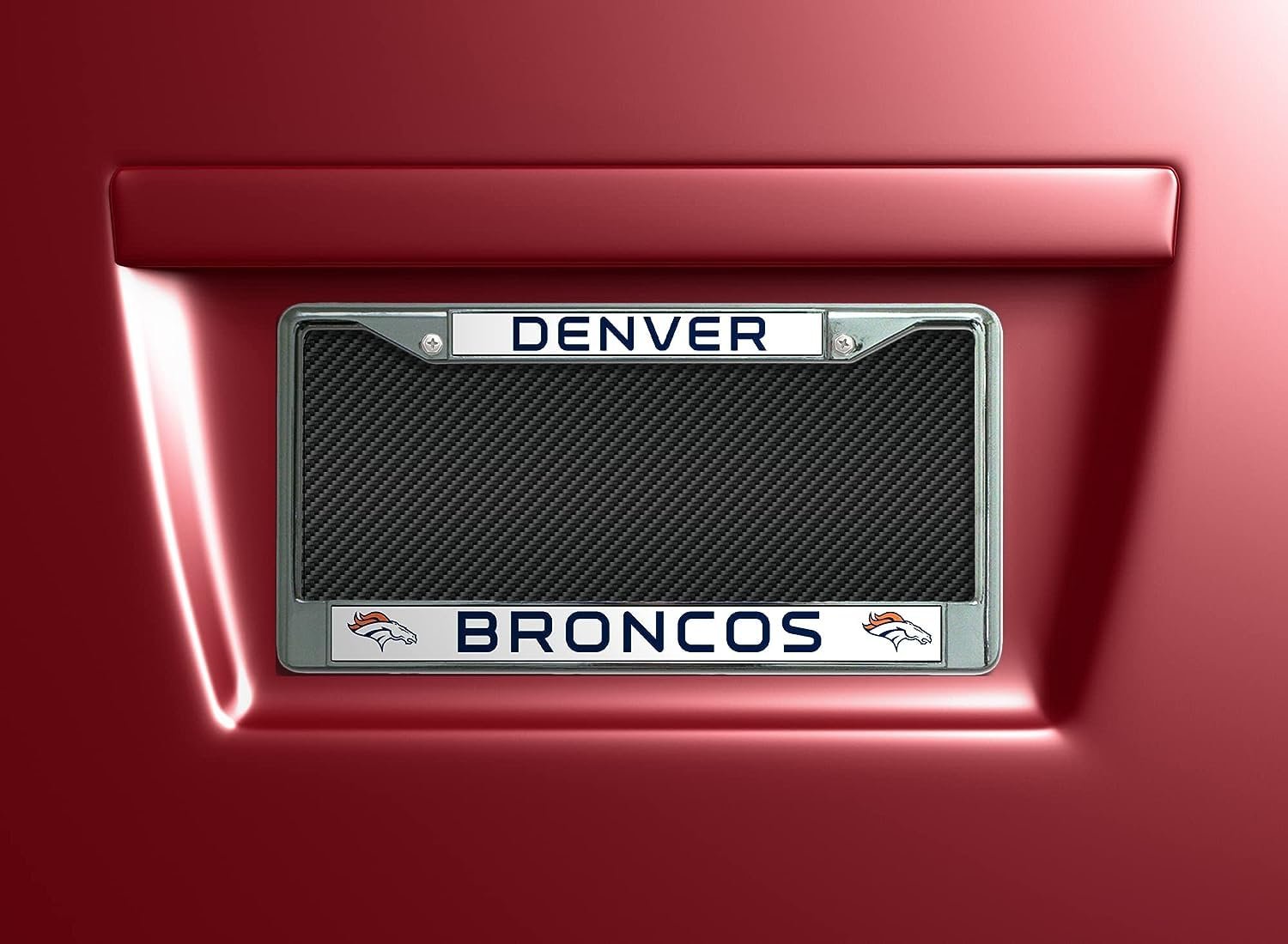 Denver Broncos Metal License Plate Frame Chrome Tag Cover, Standard 12x6 Inch