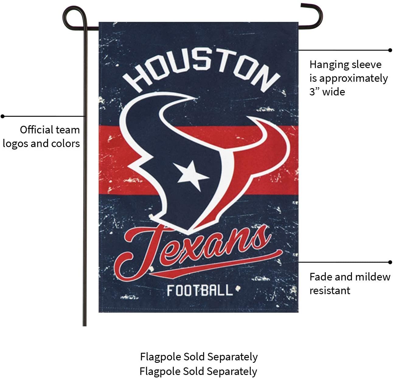 Houston Texans Premium Garden Flag Banner, Double Sided, Retro Vintage Design, Linen, 13x18 Inch