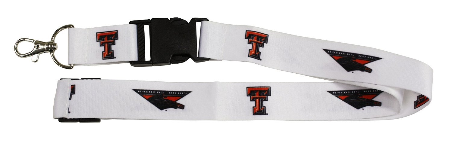 Texas Tech University Red Raiders Premium Lanyard Keychain Double Sided Breakaway Safety Design, White Styling, Adult 18 Inch