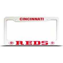 Cincinnati Reds License Plate Frame Tag Cover, White Plastic, 12x6 Inch, Officially Licensed