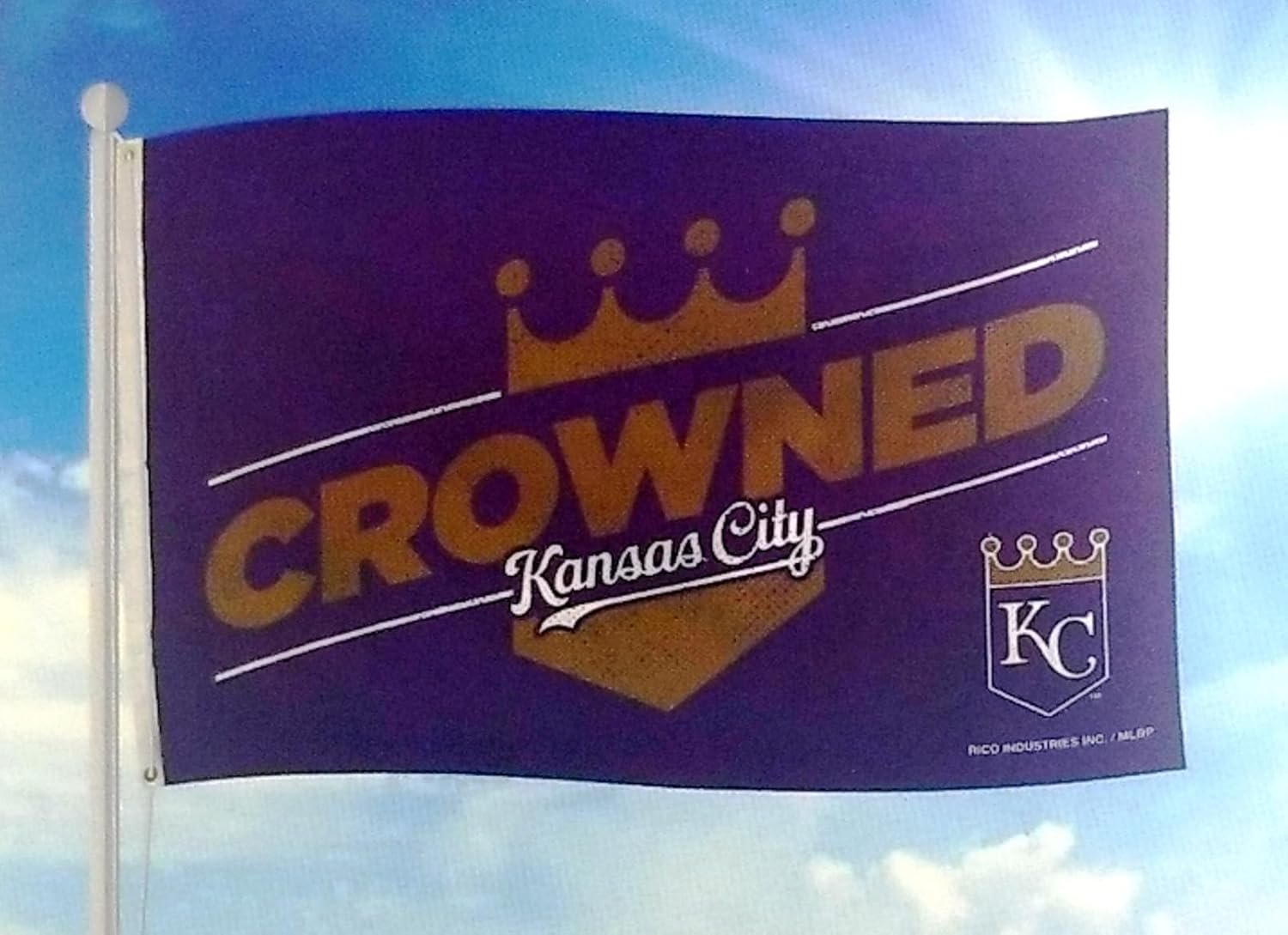 Kansas City Royals 3x5 Feet Flag Banner, Champions Crowned Design, Polyester, Metal Grommets, Outdoor or Indoor Use, Single Sided, Officially Licensed