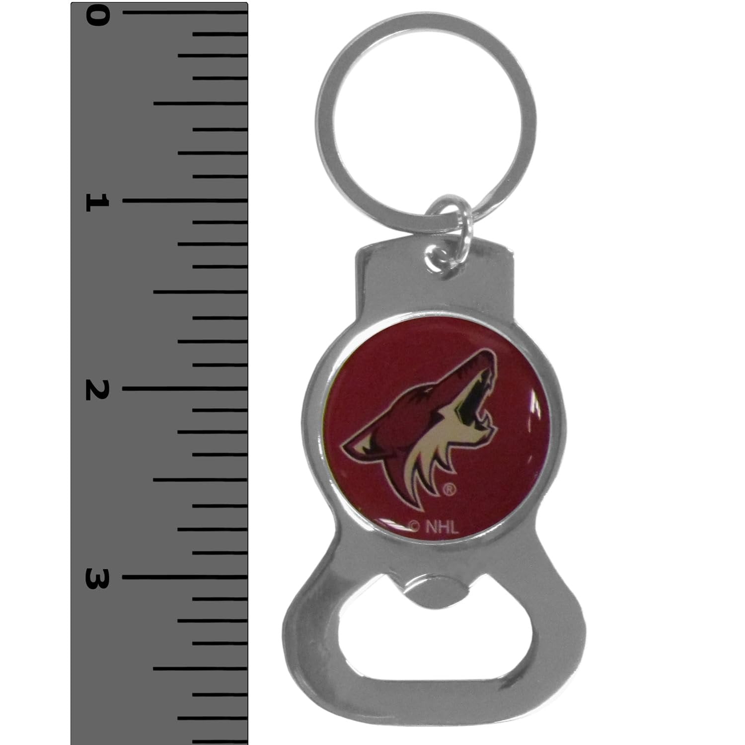 Arizona Coyotes Premium Solid Metal Bottle Opener Keychain, Silver Key Ring, Domed Team Logo, Officially Licensed