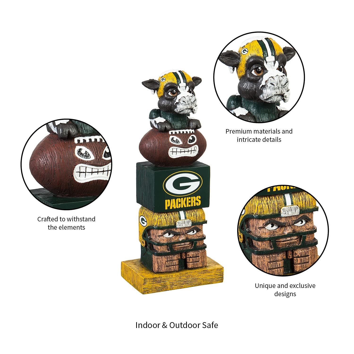 Green Bay Packers Tiki Totem Garden Statue, Hand Painted Resin, 16 Inch, Indoor Outdoor Decor, Officially Licensed