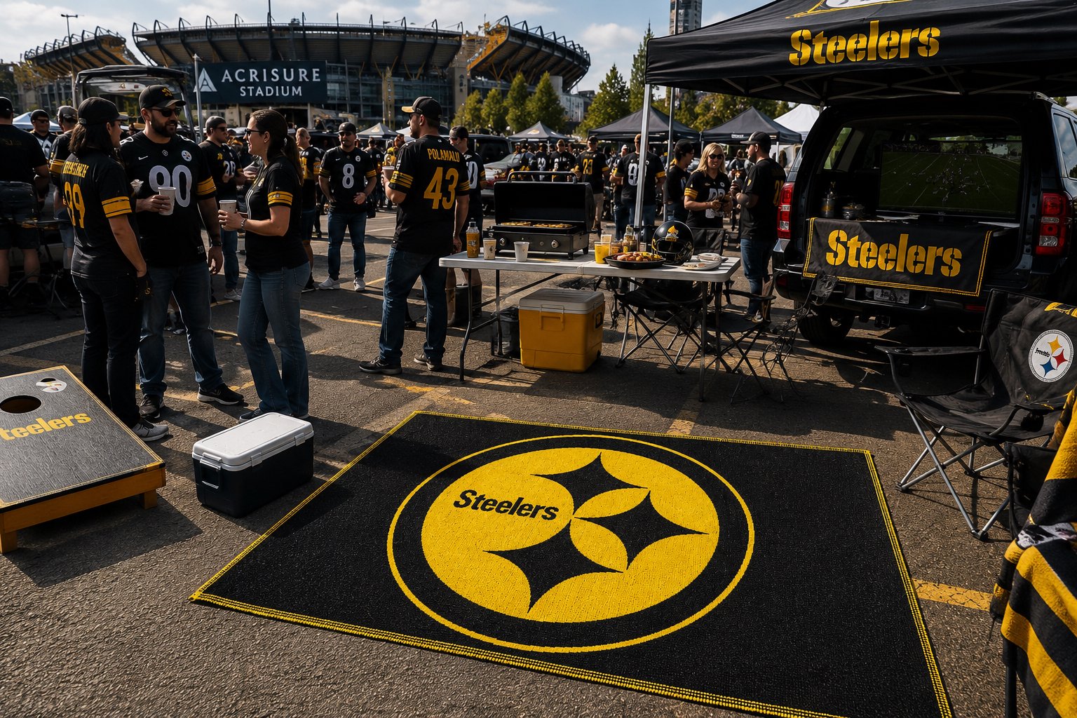 Pittsburgh Steelers 4x6 Feet Outdoor Mat Rug, Perfect for Tailgating, Picnic, Man Cave, Officially Licensed