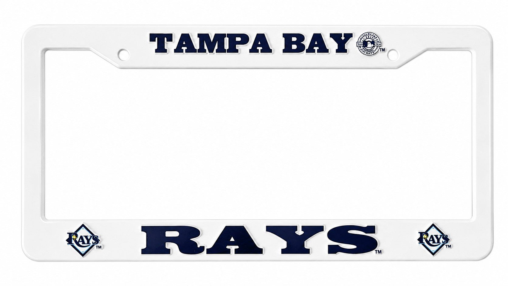 Tampa Bay Rays License Plate Frame Tag Cover, White Plastic, 12x6 Inch, Officially Licensed