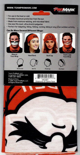 Oklahoma State University OSU Cowboys Game Face Wrap Neck Gaiter, Moisture Wick, Anti-Microbial, Officially Licensed