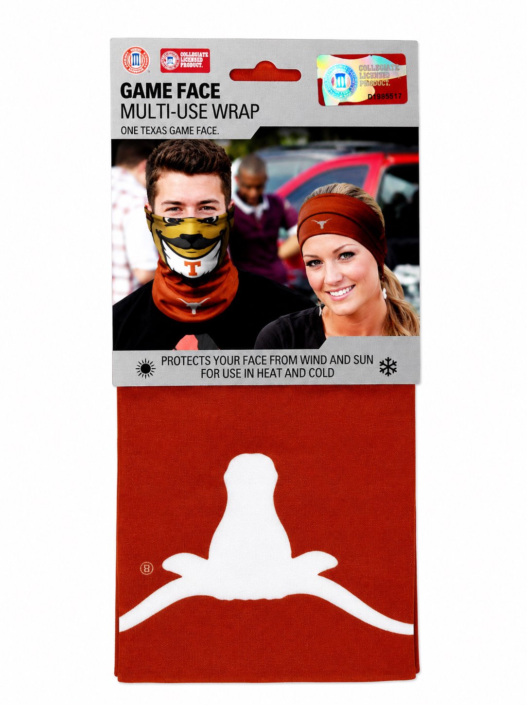 University of Texas Longhorns Game Face Wrap Neck Gaiter, Moisture Wick, Anti-Microbial, Officially Licensed