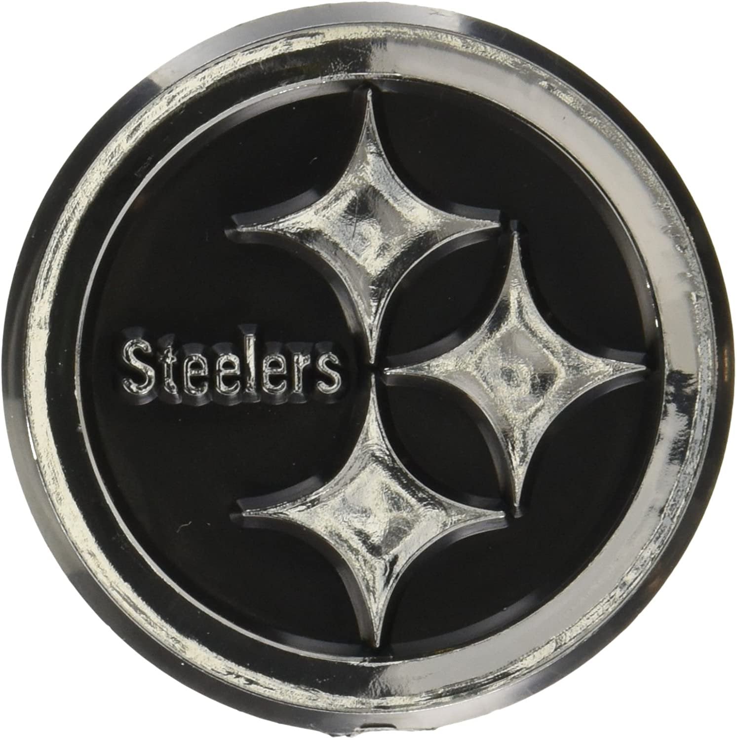 Pittsburgh Steelers Auto Emblem, Plastic Molded, Silver Chrome Color, Raised 3D Effect, Adhesive Backing