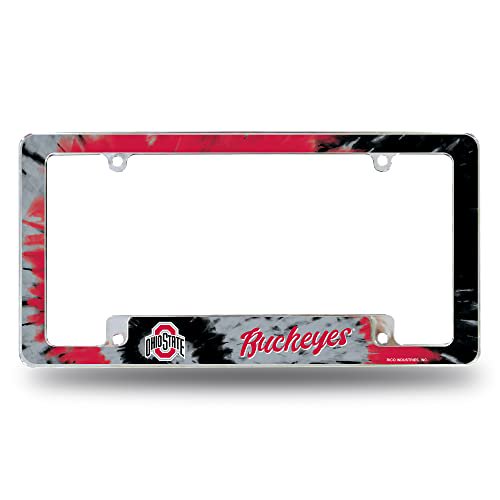 Ohio State University Buckeyes Premium Metal License Plate Frame Tag Cover, Tie Dye Design, 12x6 inch, Pre-Drilled Holes, Officially Licensed