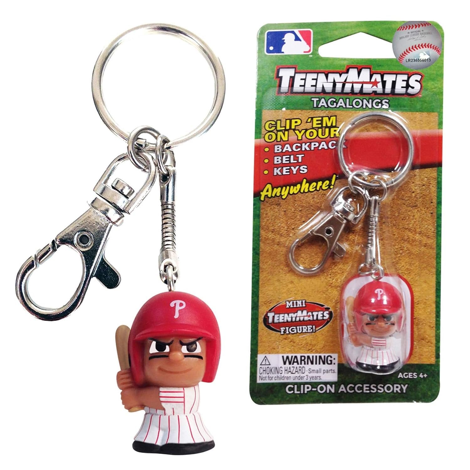 Philadelphia Phillies Keychain Carabiner, 1 Inch Teeny Mate Player, Officially Licensed