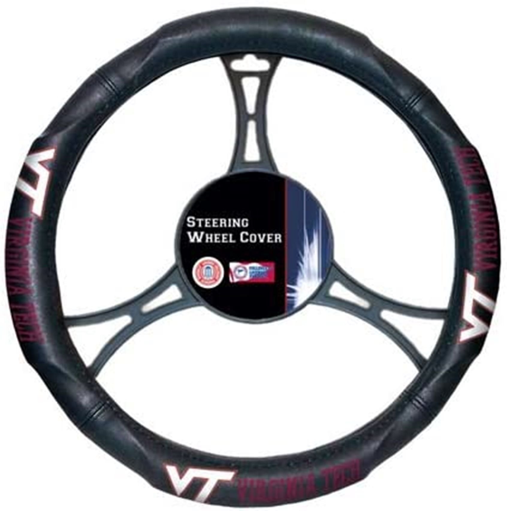 Virginia Tech Hokies Premium Black Steering Wheel Cover, Rubber Grip, 15 Inch