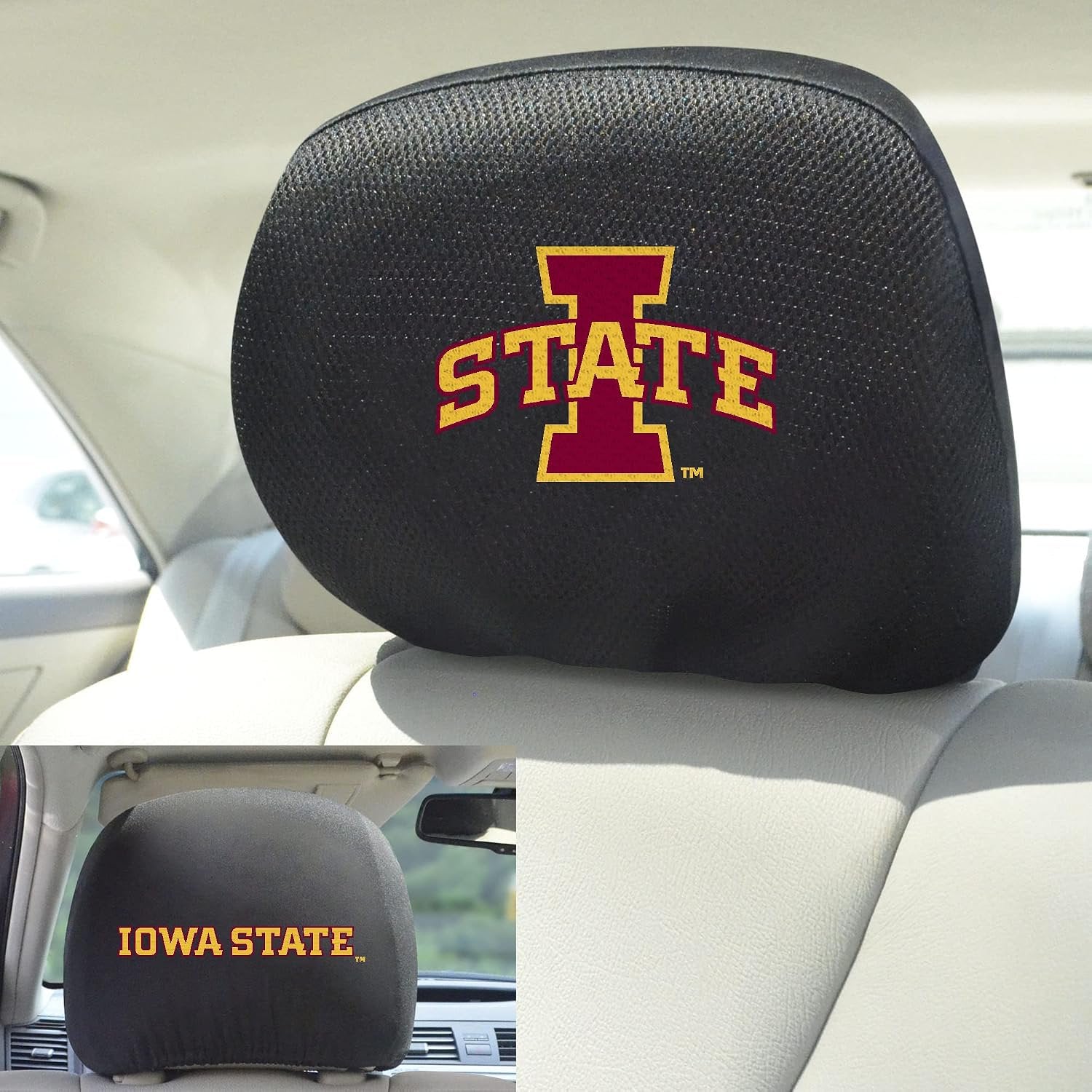 Iowa State University Cyclones Premium Pair of Embroidered Auto Head Rest Covers, Black, Elastic, 10x14 Inch, Officially Licensed