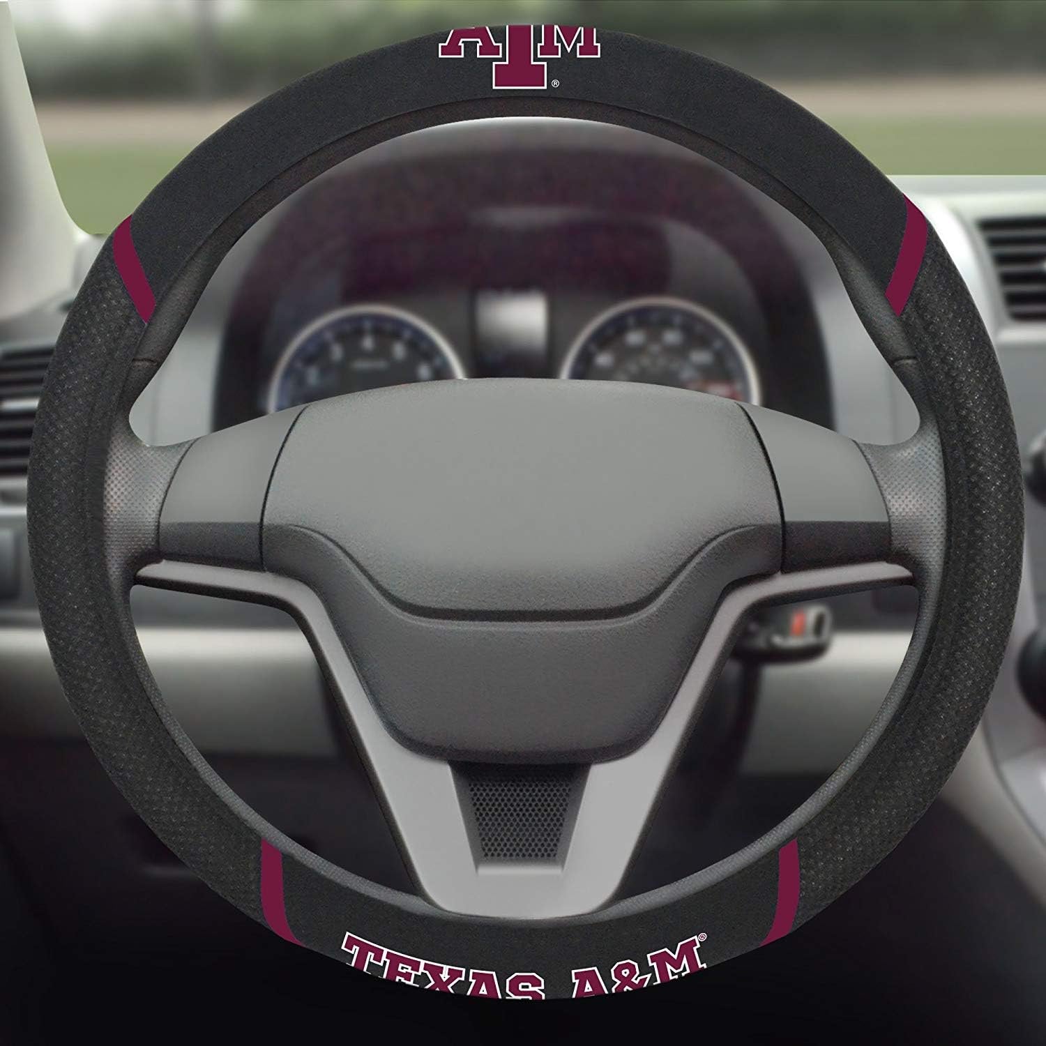 Texas A&M Aggies Steering Wheel Cover, Embroidered, Black, 15 Inch, Polyester Mesh
