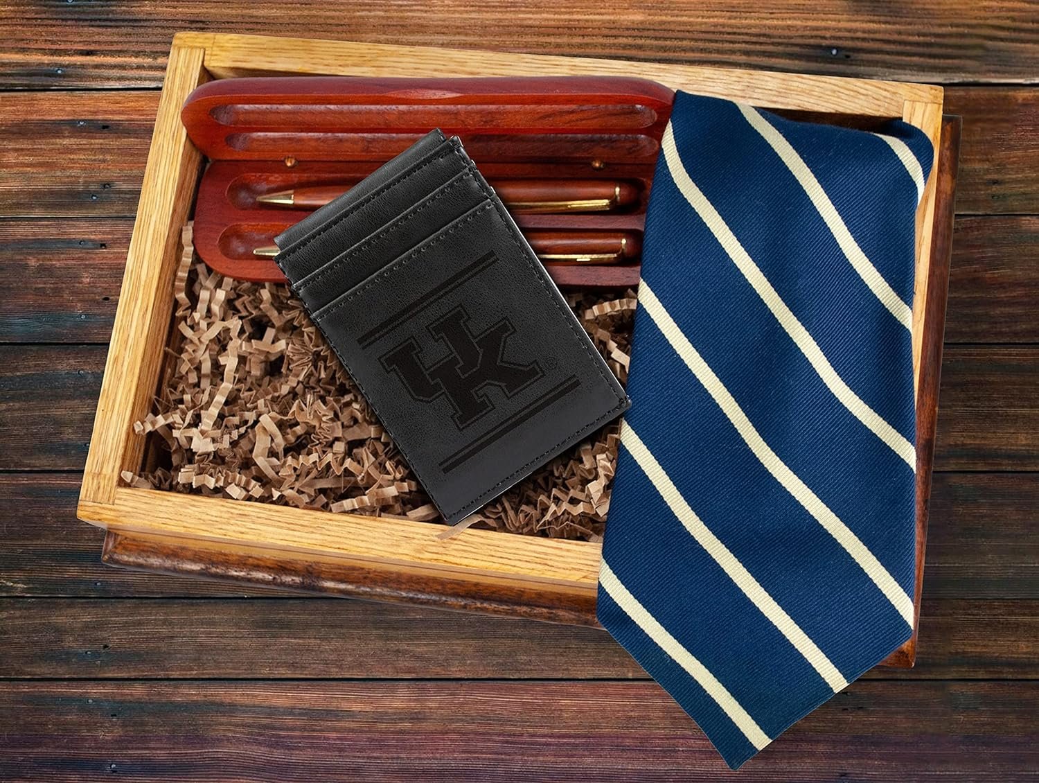 University of Kentucky Wildcats Premium Black Leather Wallet, Front Pocket Magnetic Money Clip, Laser Engraved, Vegan