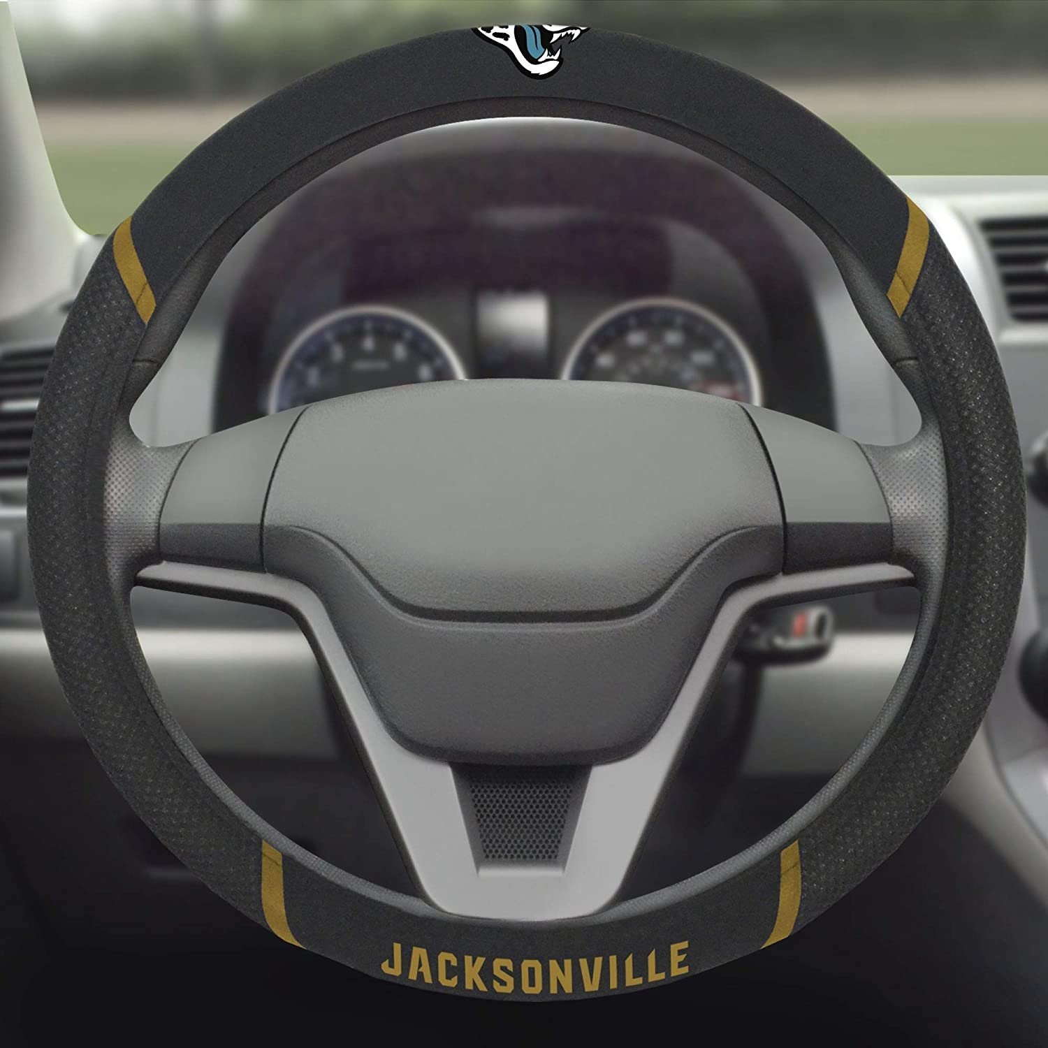 Jacksonville Jaguars Premium 15 Inch Black Emroidered Steering Wheel Cover