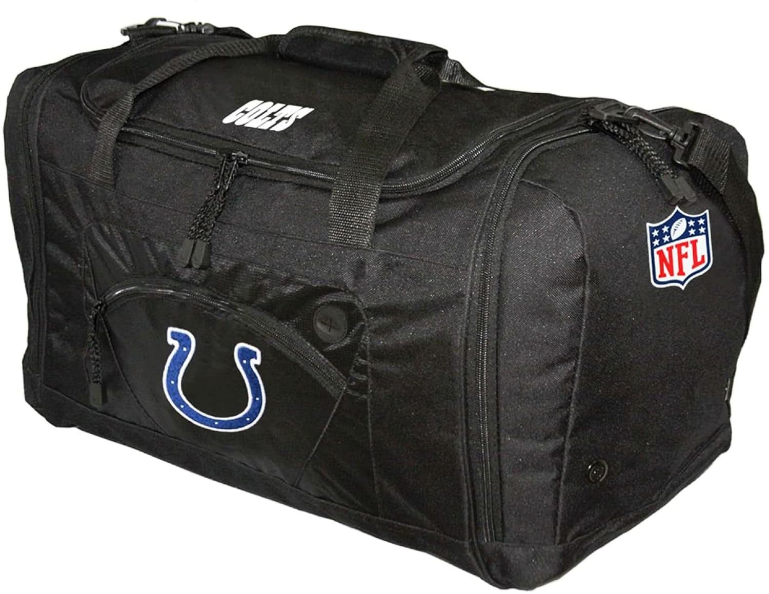 Indianapolis Colts NFL Duffel Bag, Black, 20x12x11 Inch, Heavy Duty, Embroidered Logo, Officially Licensed