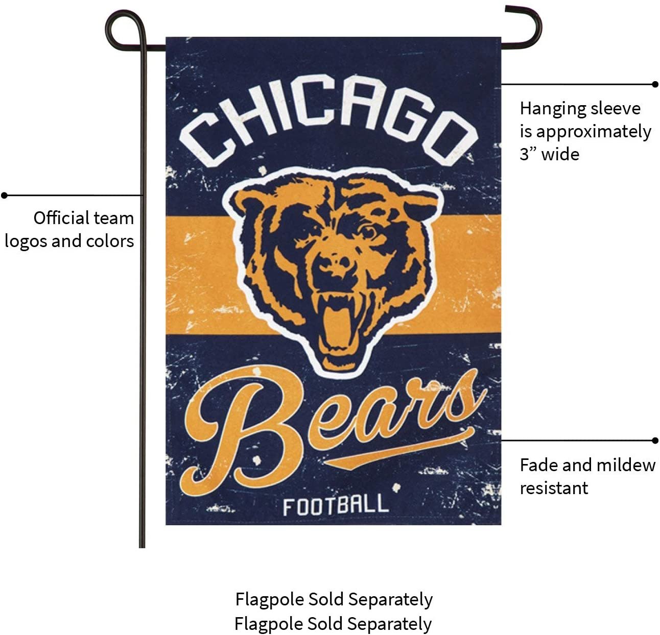 Chicago Bears Premium Garden Flag Banner, Double Sided, Linen, Vintage Style, 13x18 Inch