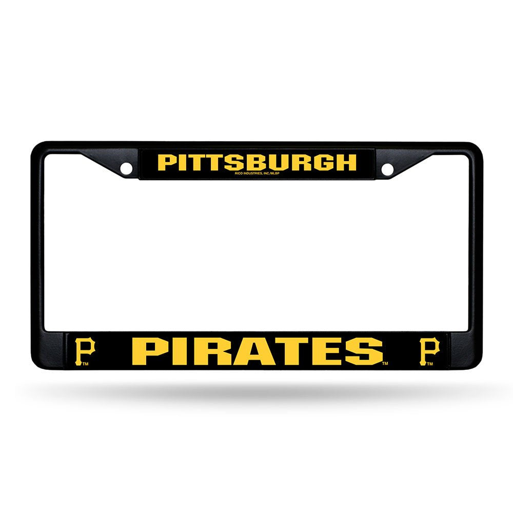 Pittsburgh Pirates Premium Black Metal License Plate Frame Tag Cover, Standard Design, 12x6 inch, Pre-Drilled Holes, Officially Licensed, Made in the USA