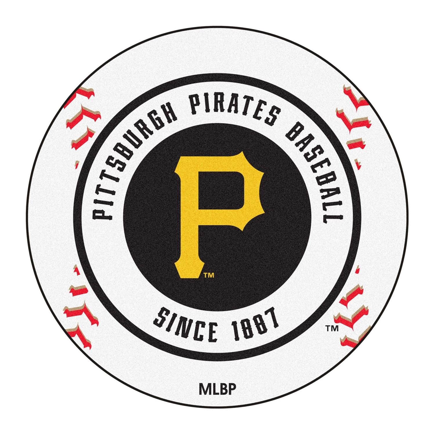 Pittsburgh Pirates Floor Mat Area Rug, 27 Inch Round, Baseball Design, Nylon, Anti-Skid Backing, Officially Licensed