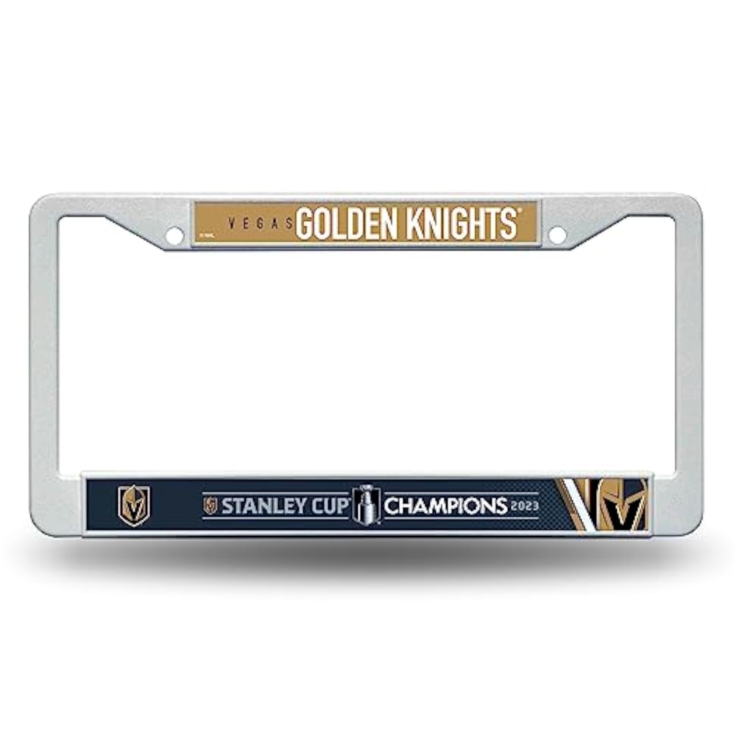Las Vegas Golden Knights 2023 Stanley Cup Champions License Plate Frame Tag Cover, White Plastic, 12x6 Inch, Officially Licensed