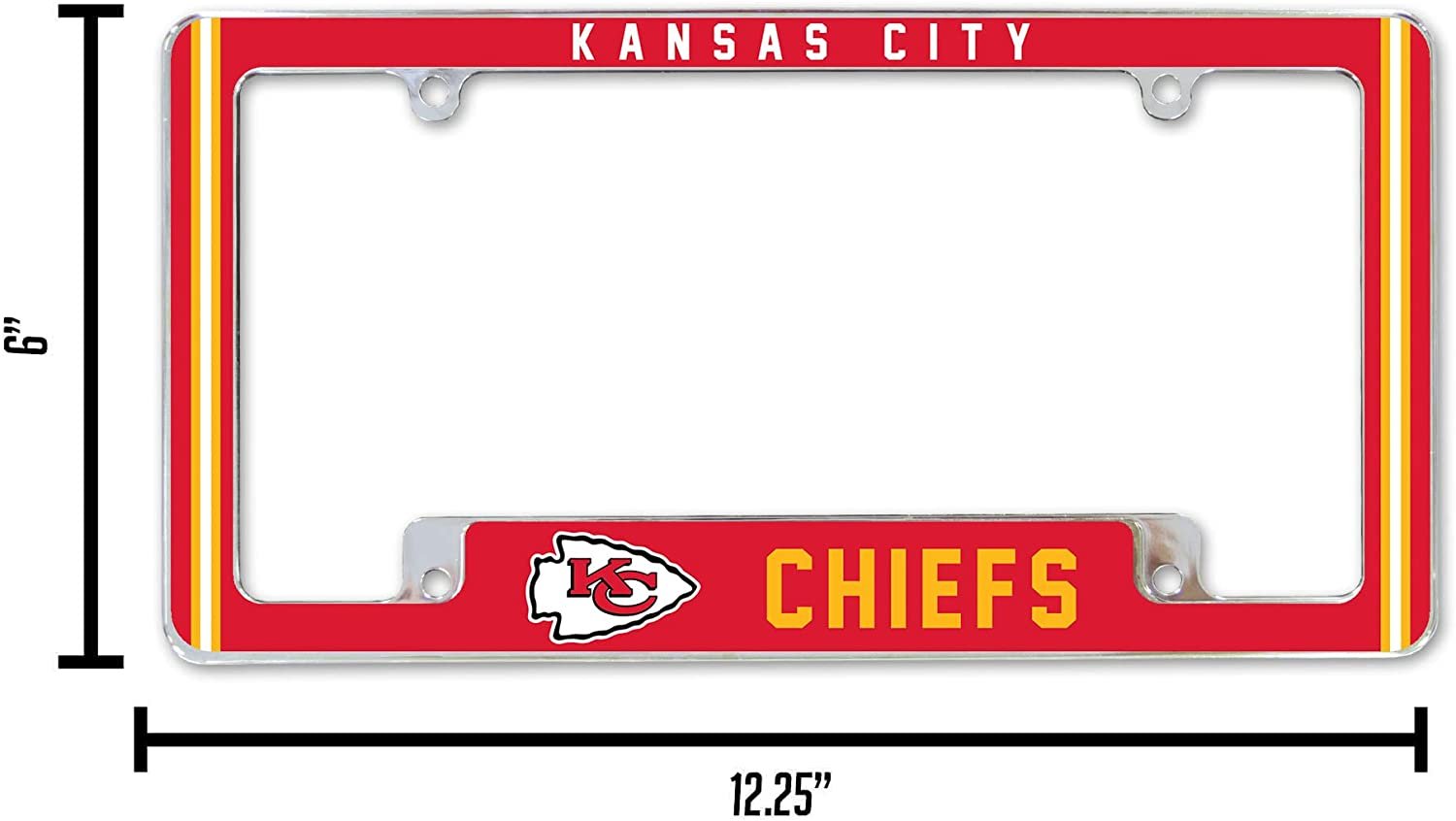 Kansas City Chiefs Metal License Plate Frame Chrome Tag Cover Alternate Design 6x12 Inch