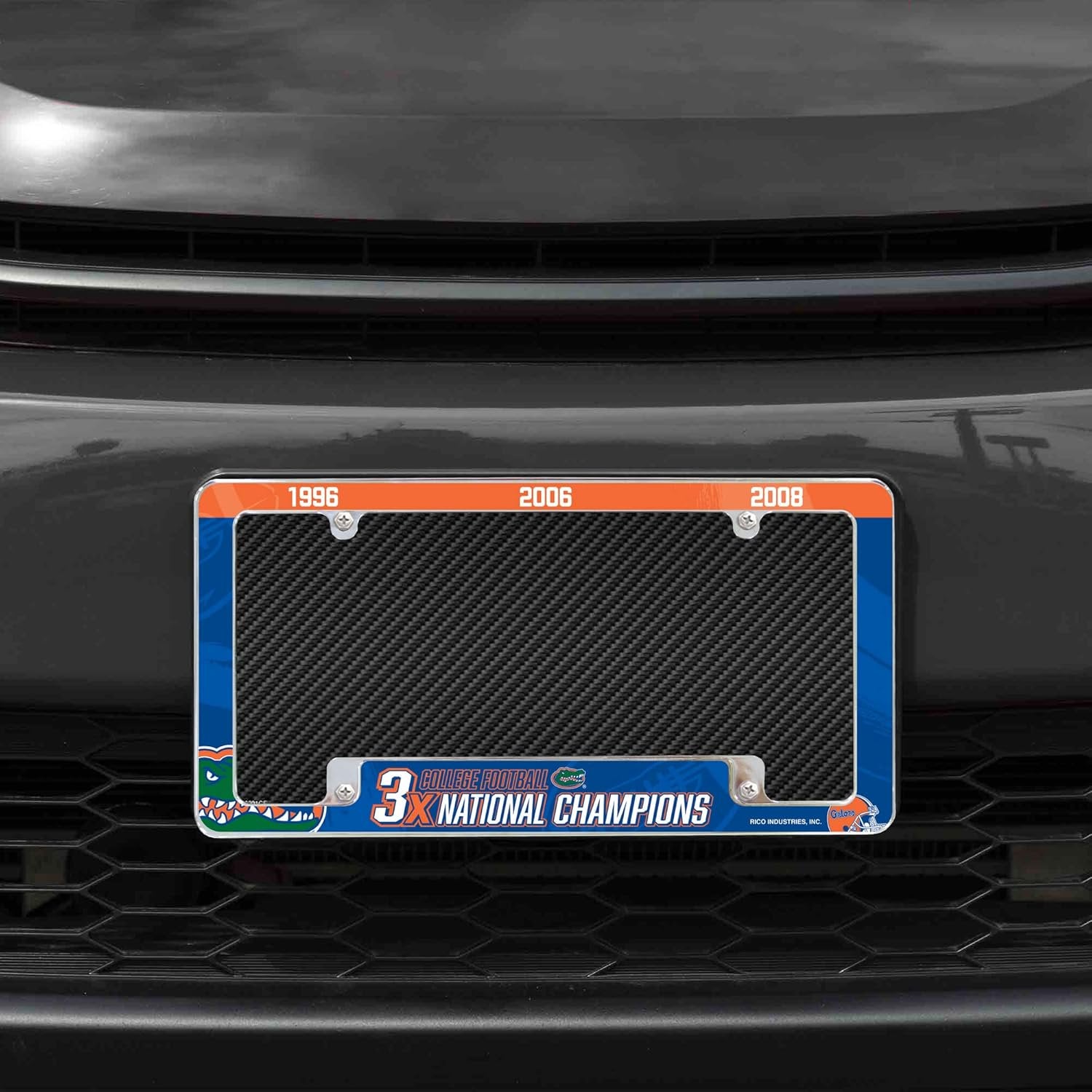 University of Florida Gators Premium Metal License Plate Frame Tag Cover, 3-Time Champions Design, 12x6 inch, Pre-Drilled Holes, Officially Licensed, Made in the USA