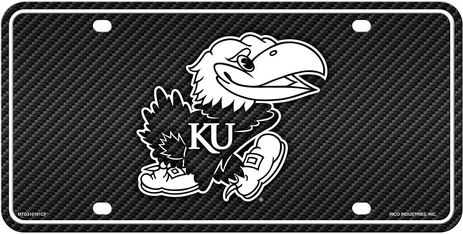 University of Kansas Jayhawks Metal Auto Tag License Plate, Carbon Fiber Design, 6x12 Inch