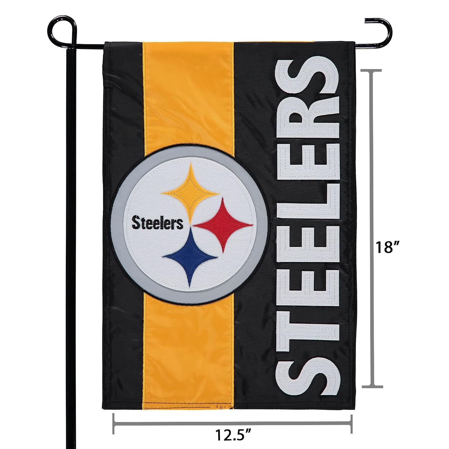 Pittsburgh Steelers Premium 2-sided Garden Flag Banner, Embroidered Applique, 13x18 Inch, Display Stand Sold Seperately, Officially Licensed