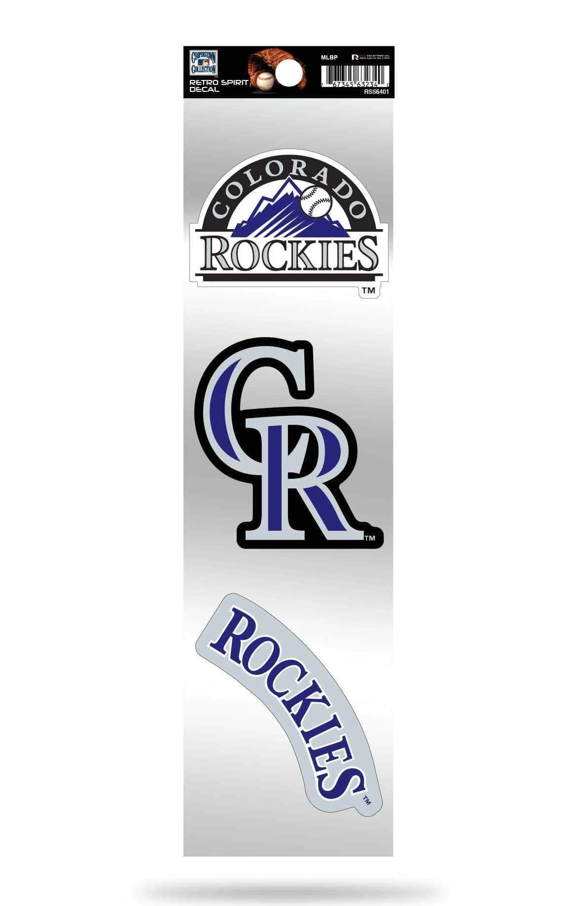 Colorado Rockies 3-Piece Retro Logo Decal Sticker Sheet, Die Cut, Clear Backing, 3x12 Inch, Officially Licensed