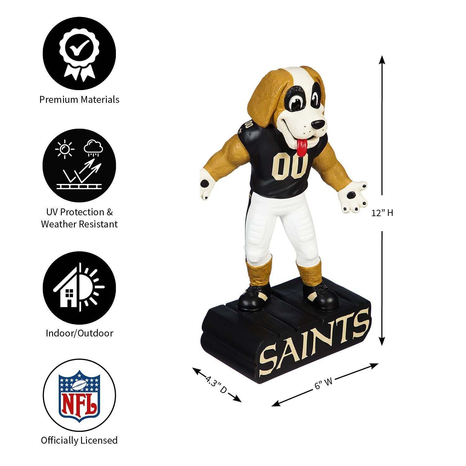New Orleans Saints Team Mascot Garden Statue, Hand Painted Resin, 12 Inch, Indoor Outdoor Decorative Sports Mascot, Officially Licensed