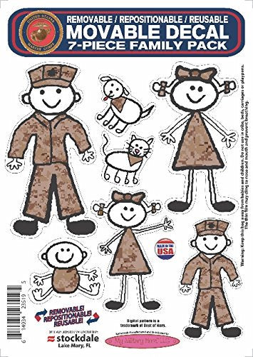 United States Marines Military 5 Inch Die Cut Sticker Decal Family Sheet, Flat Vinyl Reusable, Full Adhesive Backing, Peel and Stick Application, Officially Licensed, Made in the USA