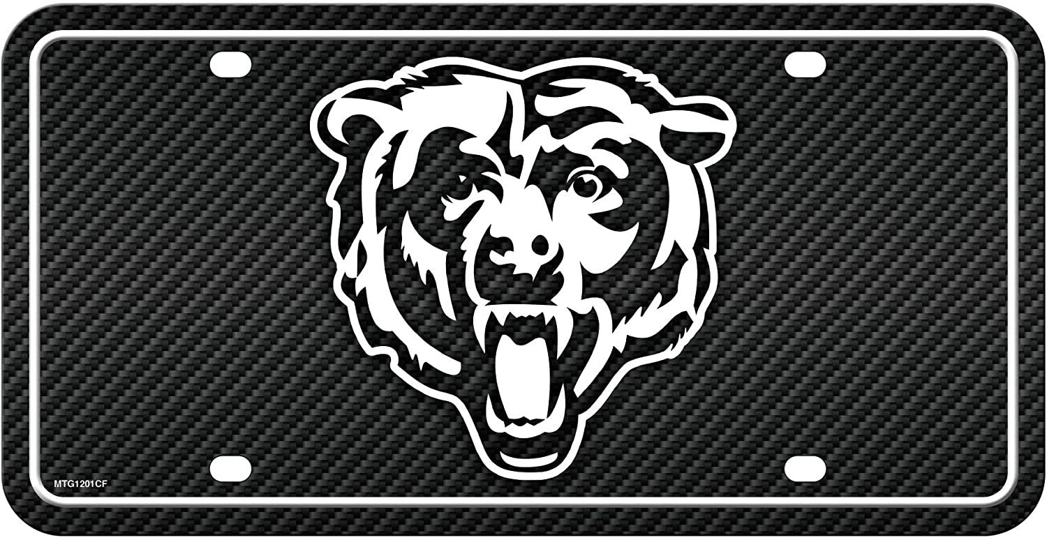Chicago Bears Metal Auto Tag License Plate, Carbon Fiber Design, 6x12 Inch