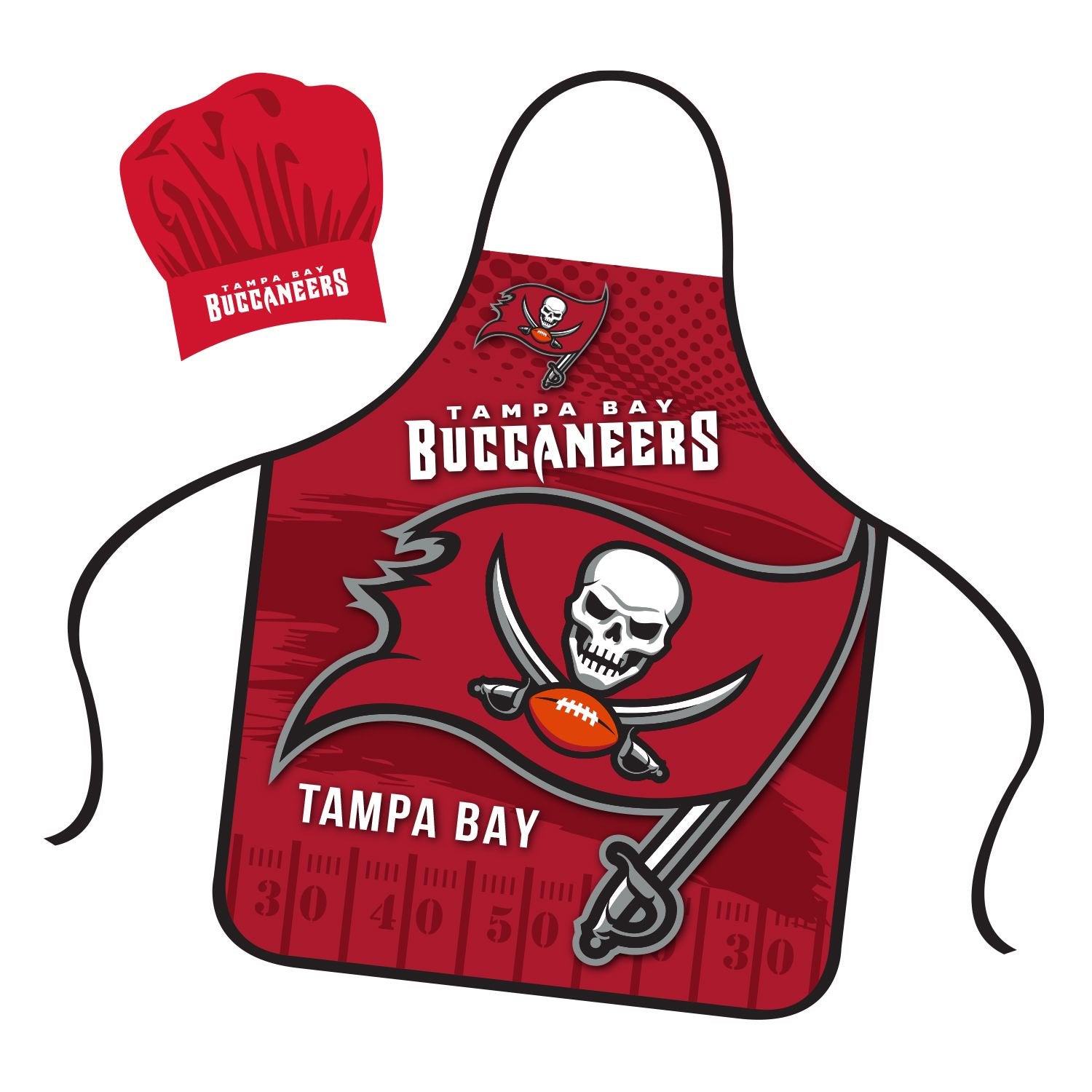 Tampa Bay Buccaneers Apron Chef Hat Set Full Color Universal Size Tie Back Grilling Tailgate BBQ Cooking Host