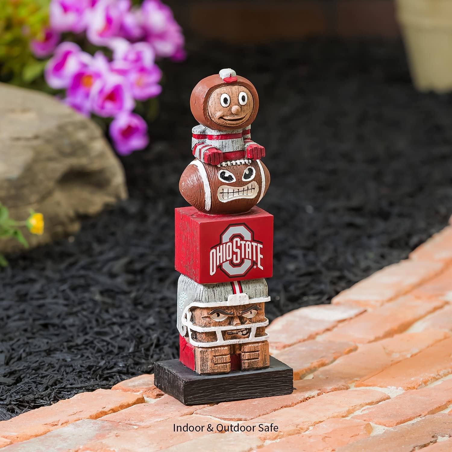 Ohio State University Buckeyes Tiki Totem Garden Statue, Hand Painted Resin, 16 Inch, Indoor Outdoor Decor, Officially Licensed