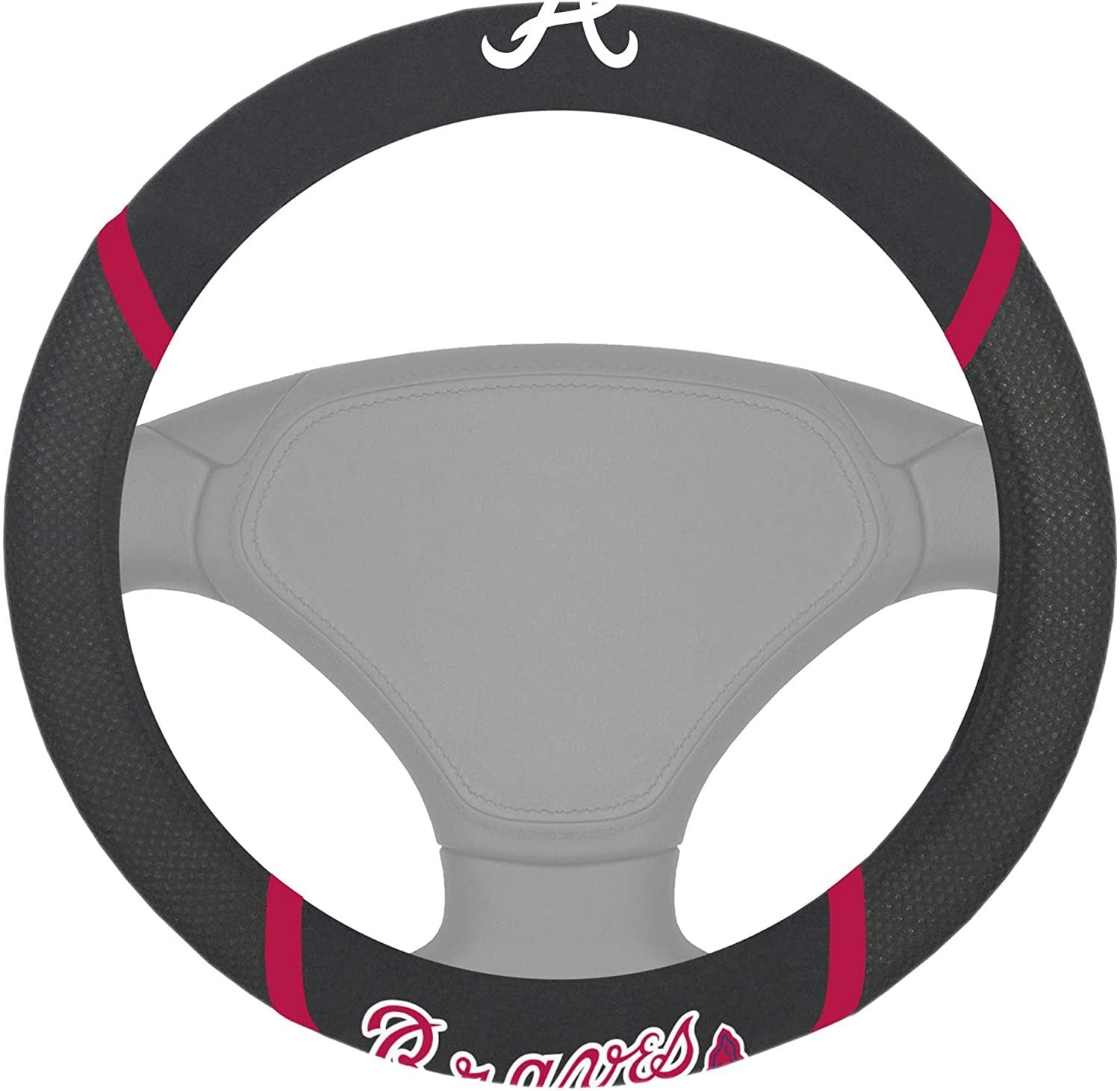 Atlanta Braves Steering Wheel Cover Premium Embroidered Black 15 Inch