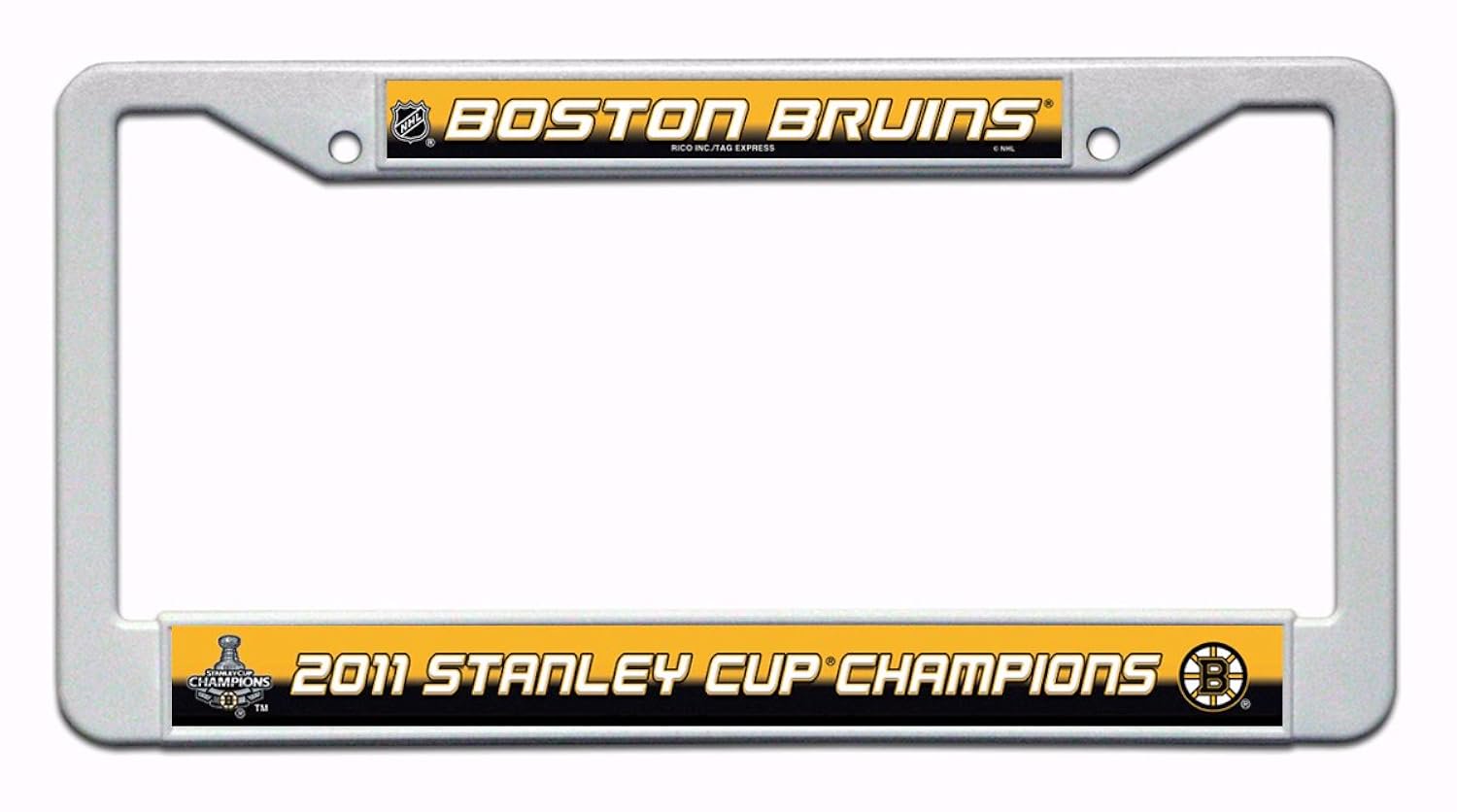 Boston Bruins 2011 Champions License Plate Frame Tag Cover, White Plastic, 12x6 Inch, Officially Licensed