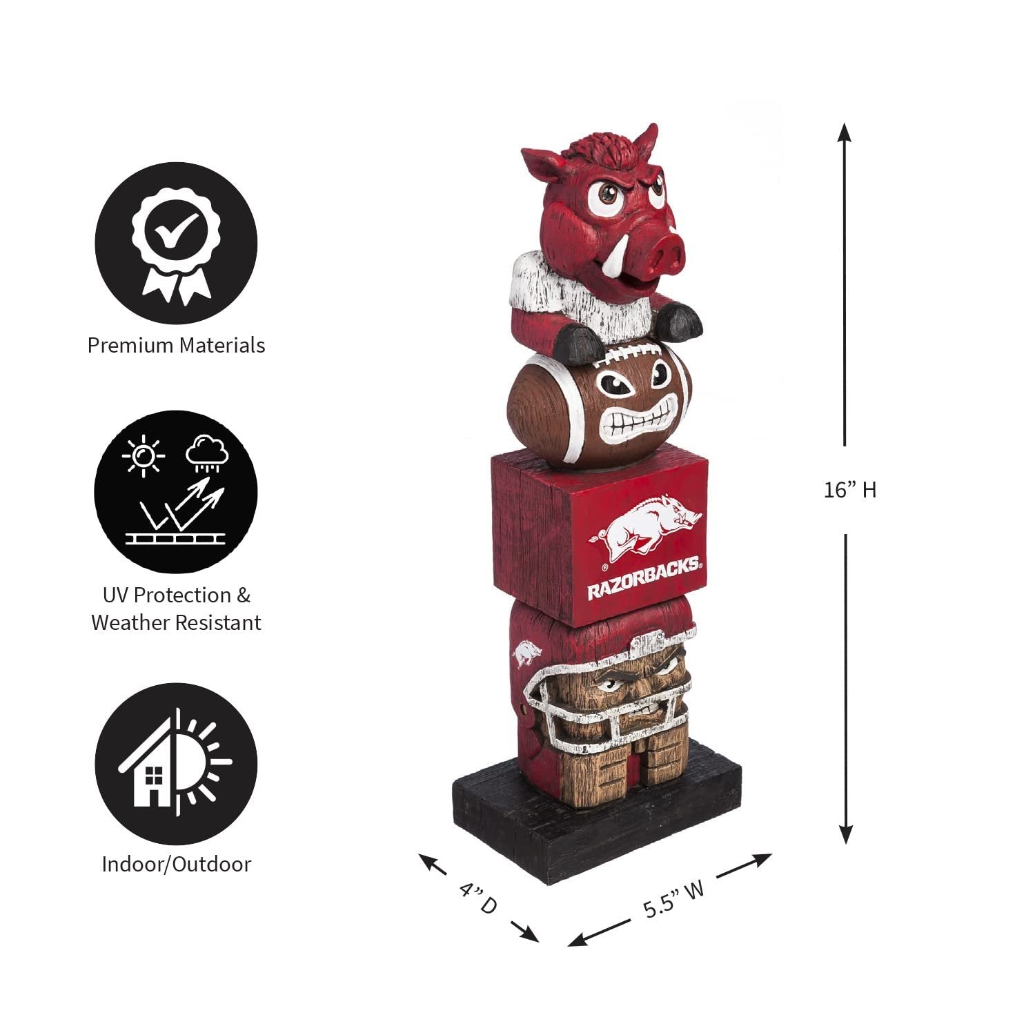 University of Arkansas Razorbacks Tiki Totem Garden Statue, Hand Painted Resin, 16 Inch, Indoor Outdoor Decor, Officially Licensed