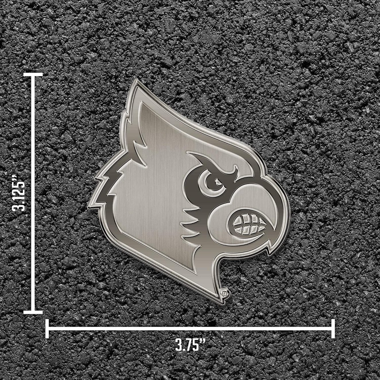 University of Louisville Cardinals Premium Solid Metal Raised Auto Emblem, Antique Nickel Finish, Shape Cut, Adhesive Backing, Size Varies, Officially Licensed