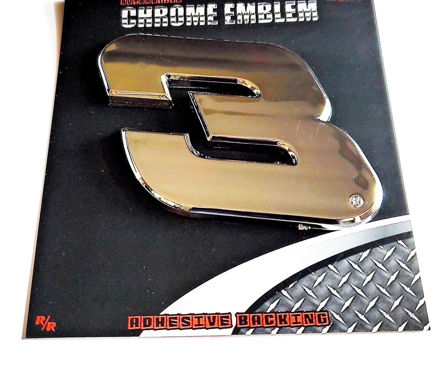 Dale Earnhardt Sr #3 Auto Emblem Badge, Silver Chrome, Chrome Plated Plastic, Adhesive Mount