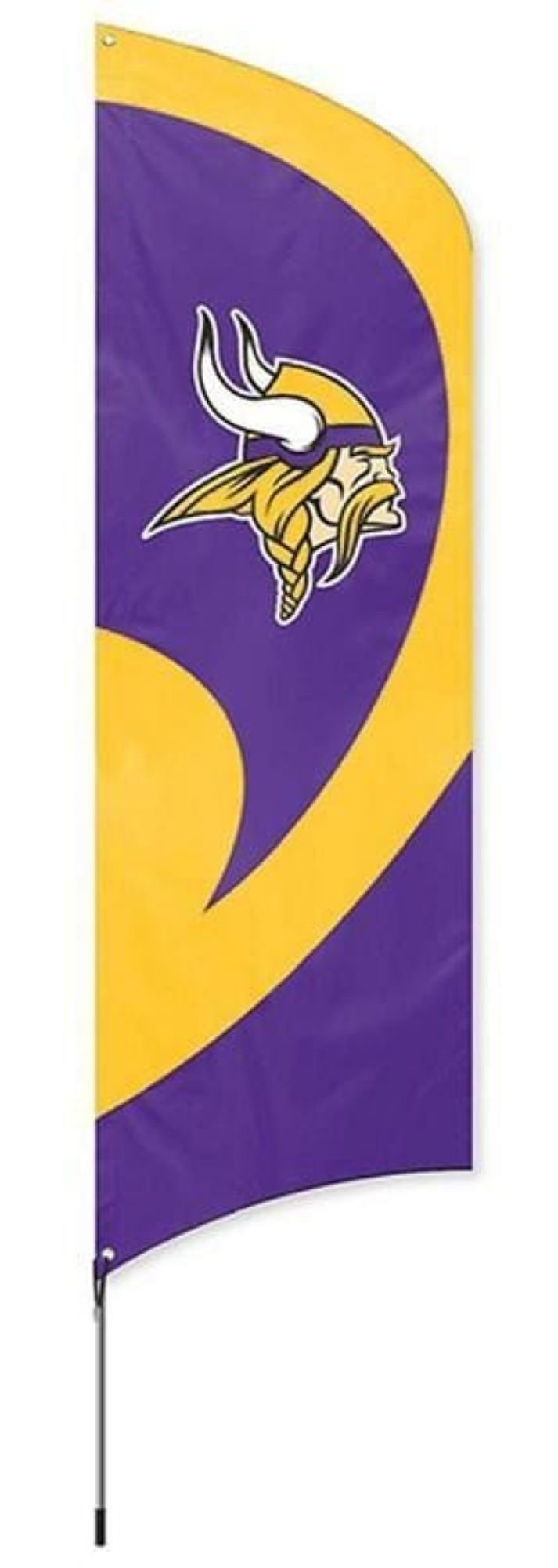 Minnesota Vikings NFL Tall Outdoor Flag Tailgating Banner, 8.5' x 2.5' with 11.5' Steel Pole & Ground Stake, Officially Licensed