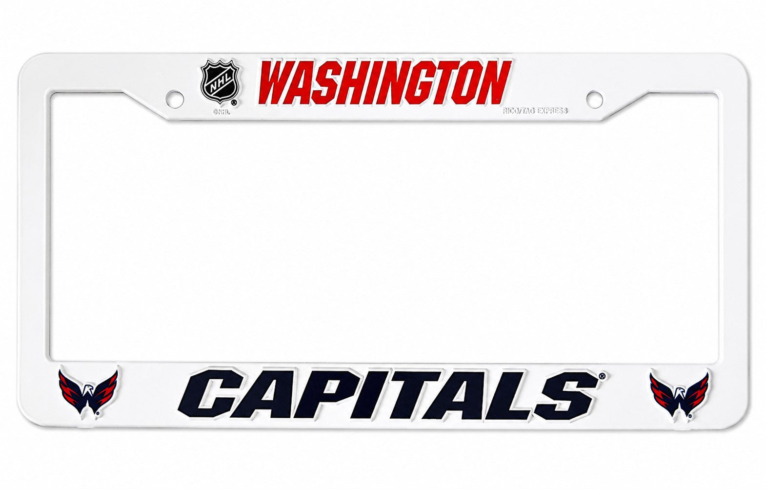 Washington Capitals License Plate Frame Tag Cover, White Plastic, 12x6 Inch, Officially Licensed