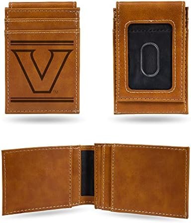 Vanderbilt University Commodores Premium Brown Leather Wallet, Front Pocket Magnetic Money Clip, Laser Engraved, Vegan