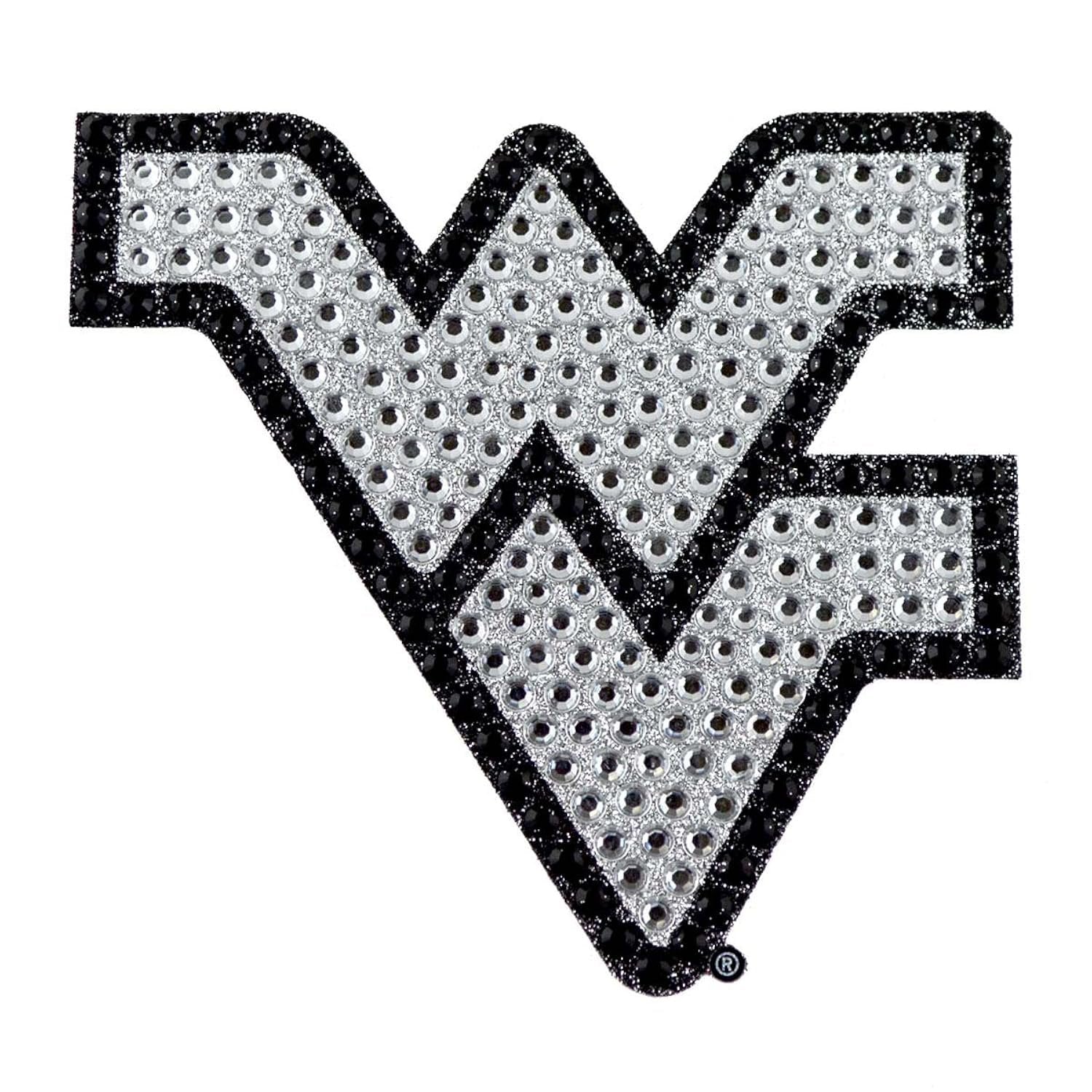 West Virginia University Mountaineers 6 Inch Bling Decal Sticker, Silver, Raised Badge Emblem, Full Adhesive Backing, Officially Licensed
