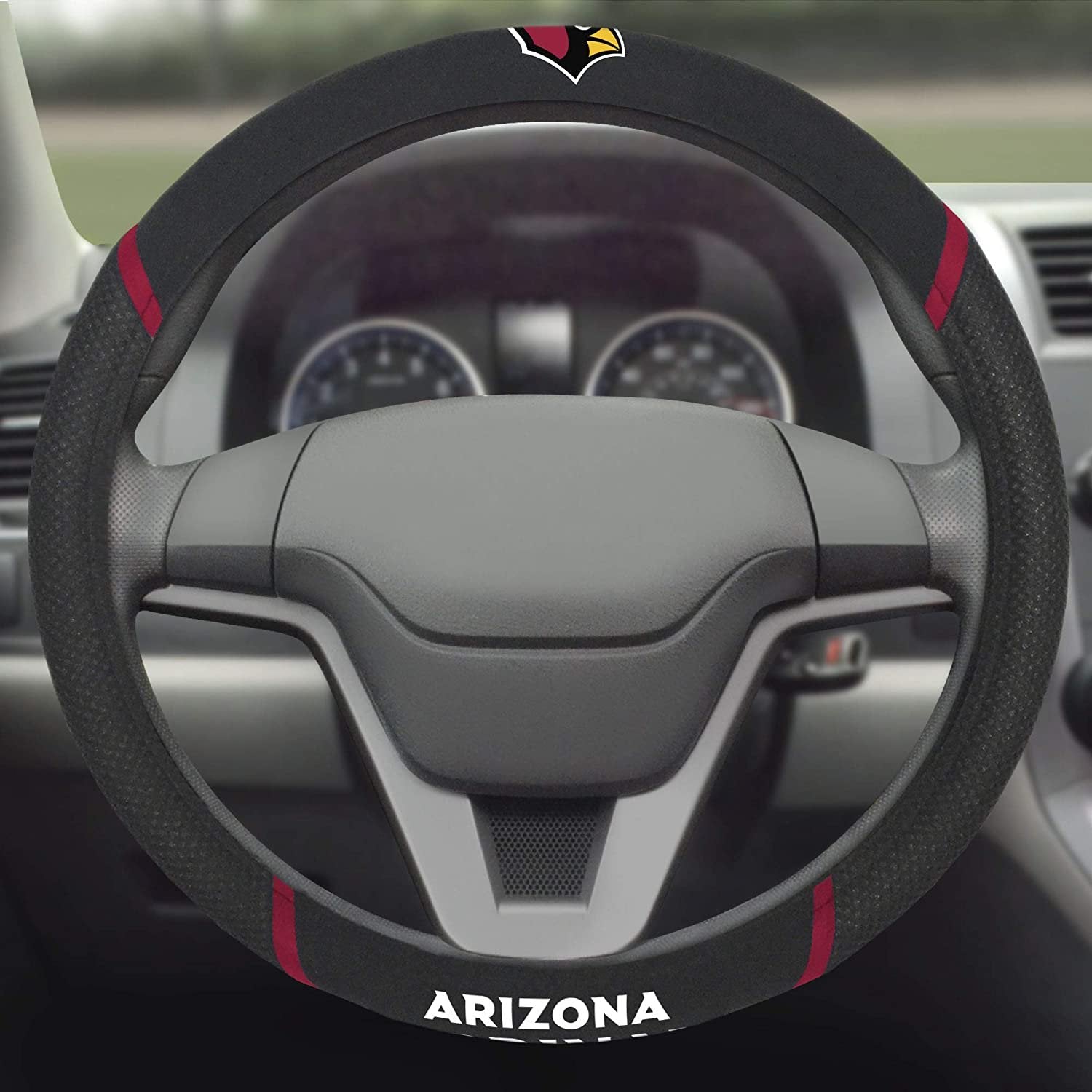 Arizona Cardinals Steering Wheel Cover Premium Black Embroidered 15 Inch