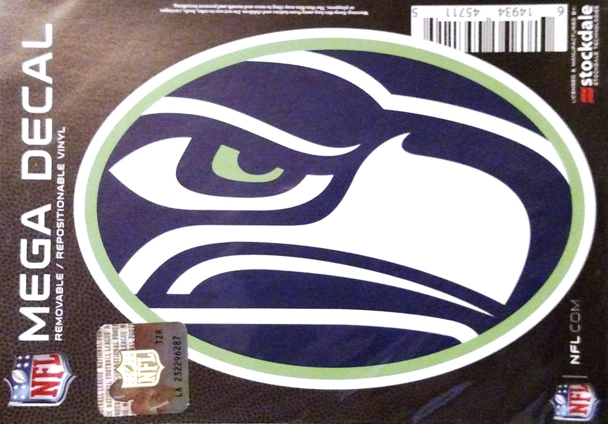 Seattle Seahawks 5 Inch Oval Sticker Decal, Mega Logo, Flat Vinyl, Full Adhesive Backing, Peel and Stick Application, Officially Licensed, Made in the USA