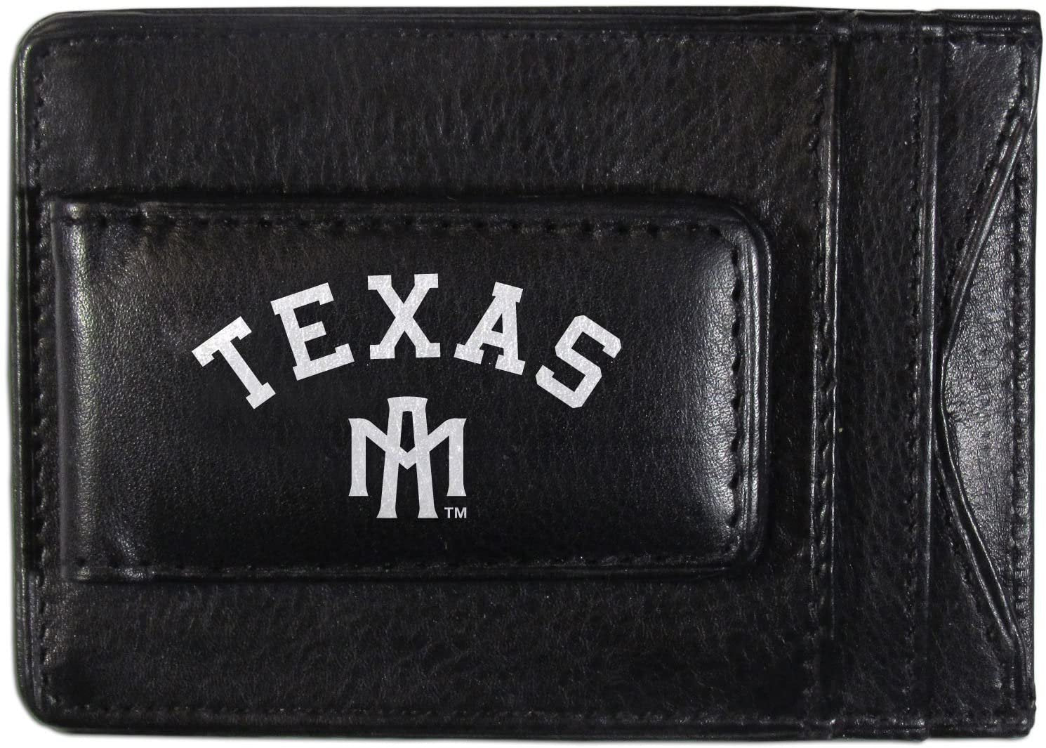 Texas A&M University Aggies Black Leather Wallet, Front Pocket Magnetic Money Clip, Printed Logo