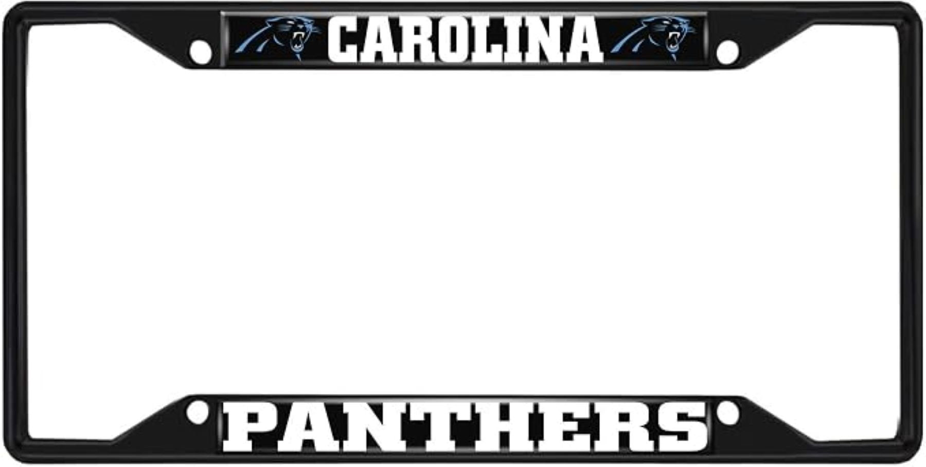 Carolina Panthers Black Metal License Plate Frame Tag Cover, 6x12 Inch, Pre-Drilled Holes, Officially Licensed