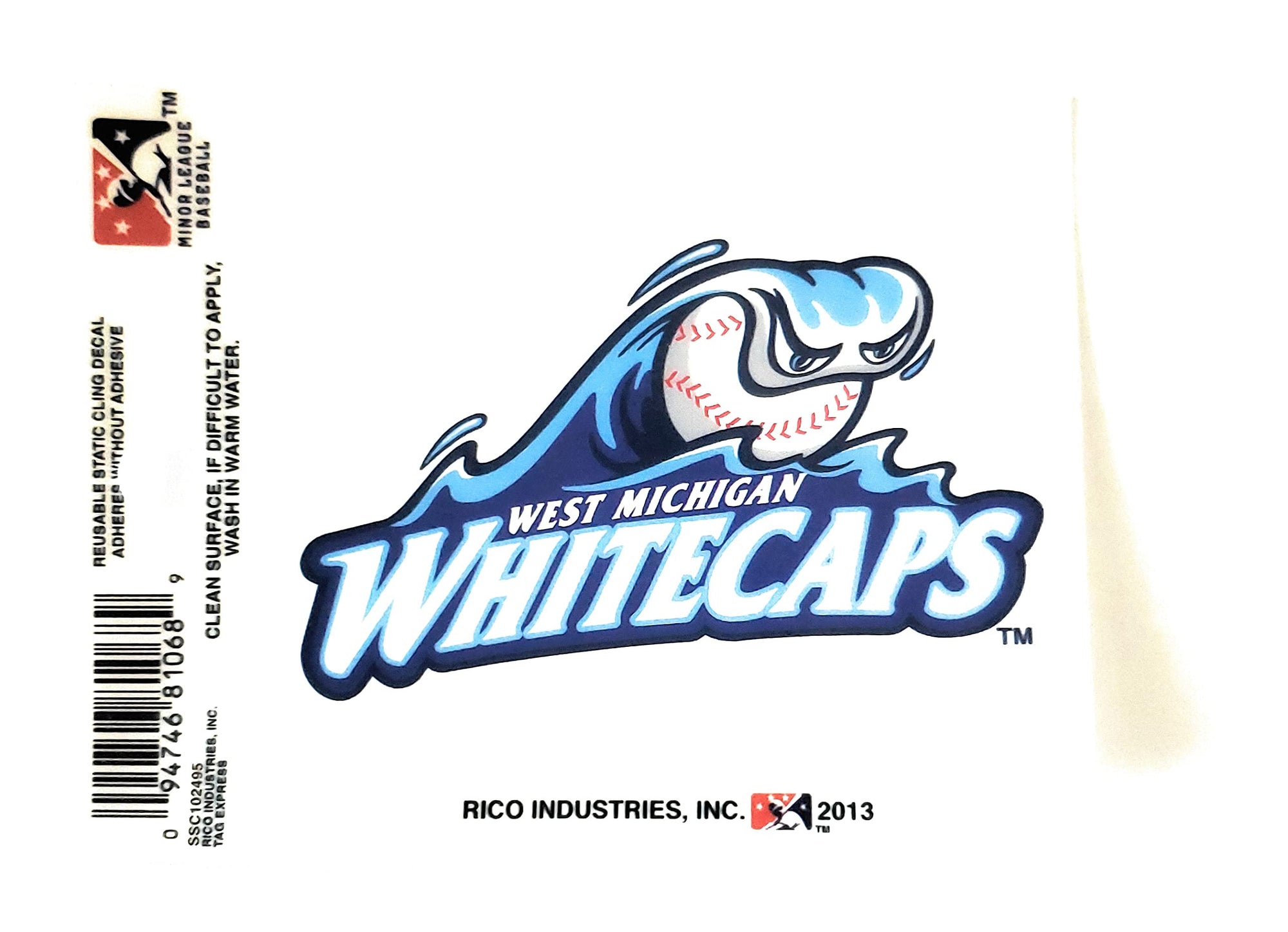 West Michigan Whitecaps 3 Inch Static Cling, Full Clear Adhesive Backing, Easy Peel and Stick Application, Removable and Reusable, Officially Licensed, Made in the USA