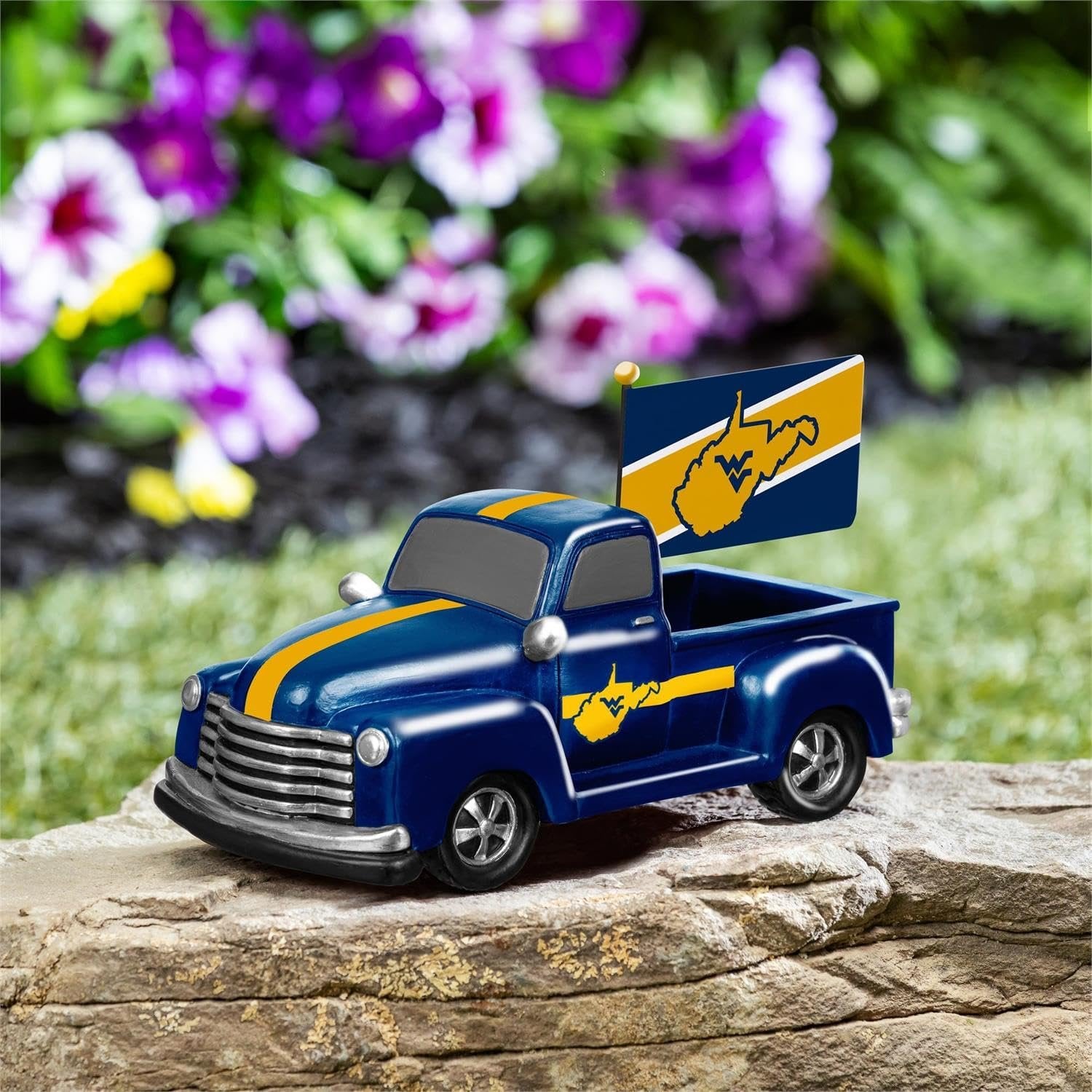 West Virginia University Mountaineers 9 Inch Metal Rally Truck Statue, Outdoor Garden or Indoor Fan Decor, Sports Fan Collectible Figurine, Officially Licensed