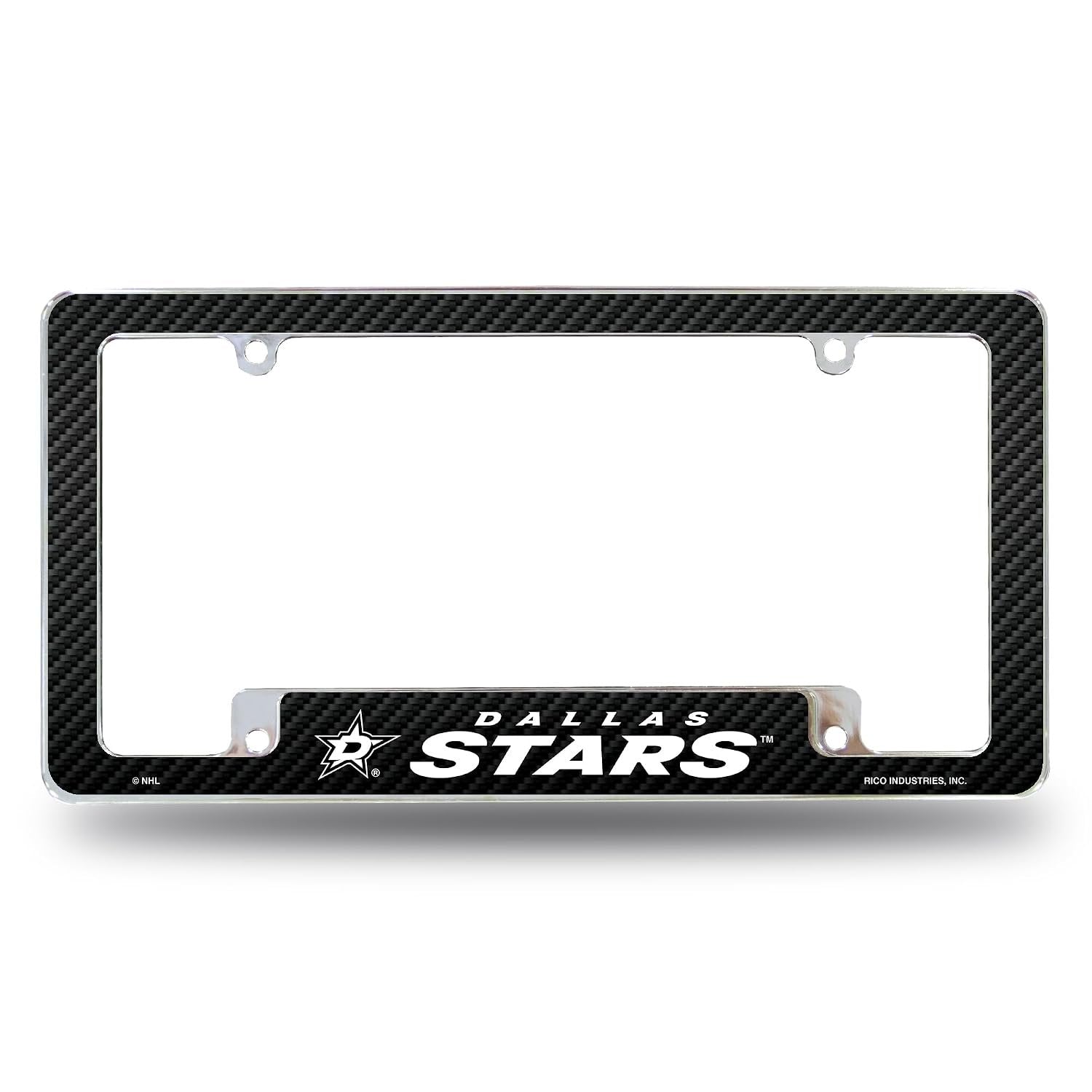 Dallas Stars Chrome Tag Cover Metal License Plate Frame, Carbon Fiber Design, 12x6 Inch, Pre-Drilled Holes, Officially Licensed